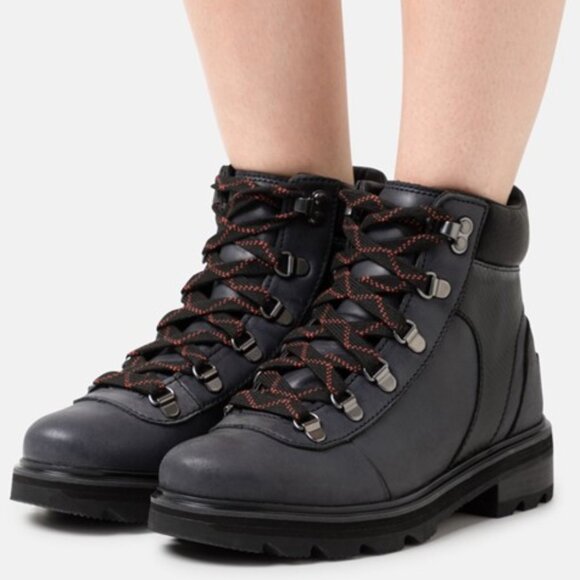 Sorel Lennox Waterproof Hiker STKD Boots Leather Lace Up Booties Black Size 8.5 - Picture 1 of 7